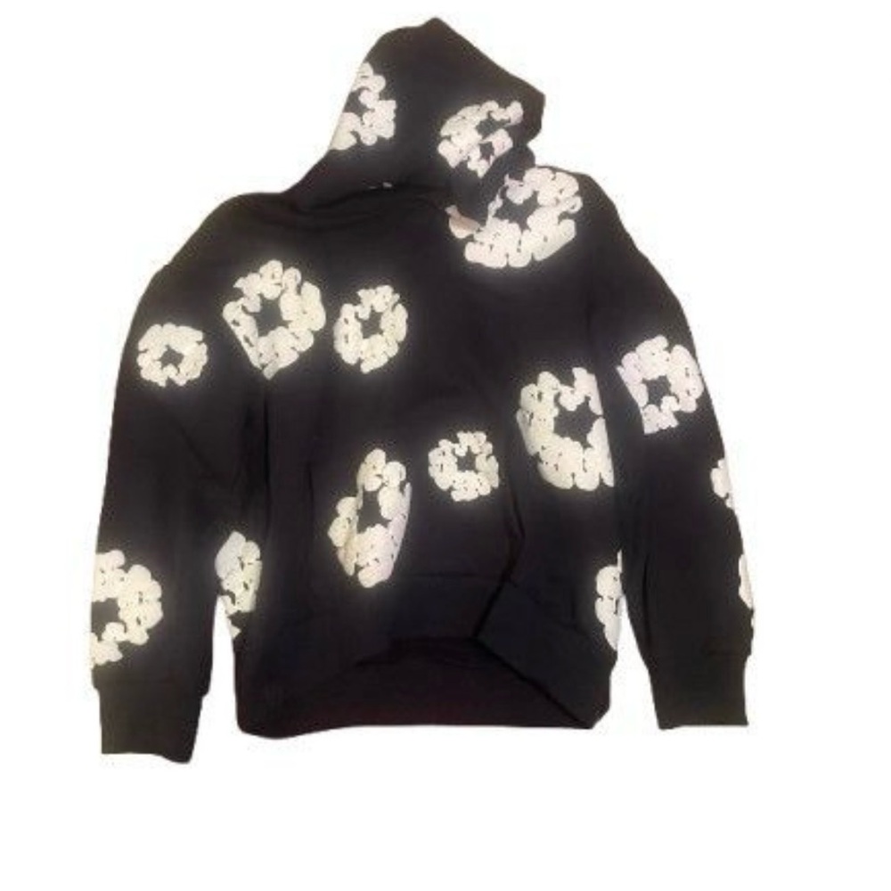 Navy Hoodie with White Floral Pattern